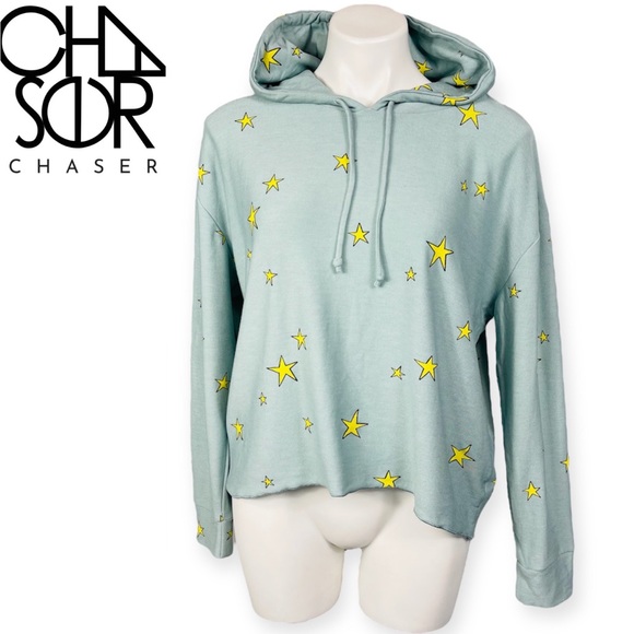Chaser Star Print Hoodie Pullover Sweatshirt L Cozy Fleece Knit Lounge Revolve - Picture 2 of 14